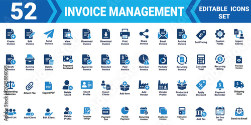 Invoice management icon set collection 52 editable vector illustration mega pack for finance