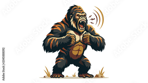 Foto Angry Gorilla Roaring and Pounding Chest, Aggressive Primate Illustration