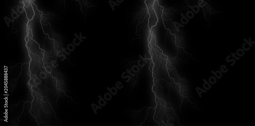 Lightning storm background with electric sparks, dark night sky