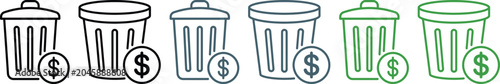 Fotografía Trash bin and recycling icons with dollar sign symbols for financial waste and c