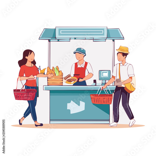 People shopping at a food market stall