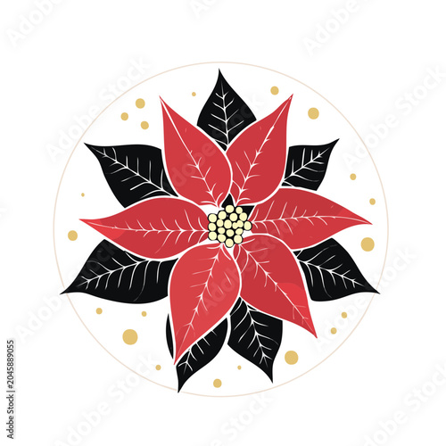 Red Poinsettia Flower Illustration with Gold Dots