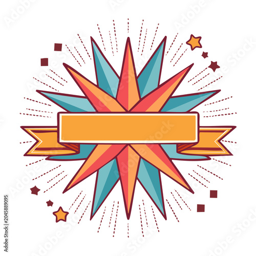 Retro Starburst Banner with Ribbon for Announcement