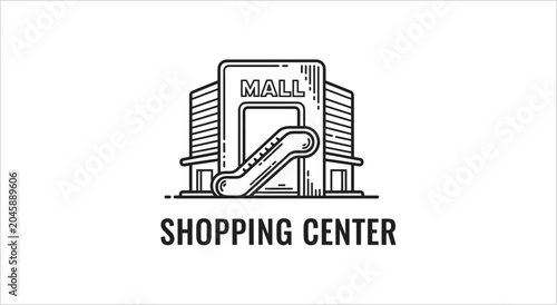 Foto Hand-drawn illustration of a shopping center with an escalator.