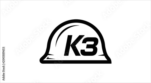 Hard Hat with K3 Logo Symbolizing Construction Safety and Industry.