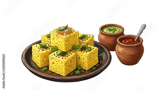 Cuadro en lienzo Dhokla with chutneys