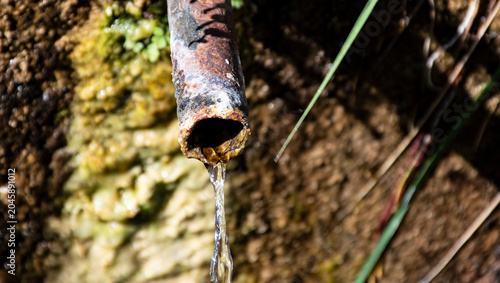 Photos Manantial fuente natural que brota de las rocas  venero, naciente o surgencia es un punto de salida natural de agua subterránea que fluye hacia la parte superior de la corteza terrestre