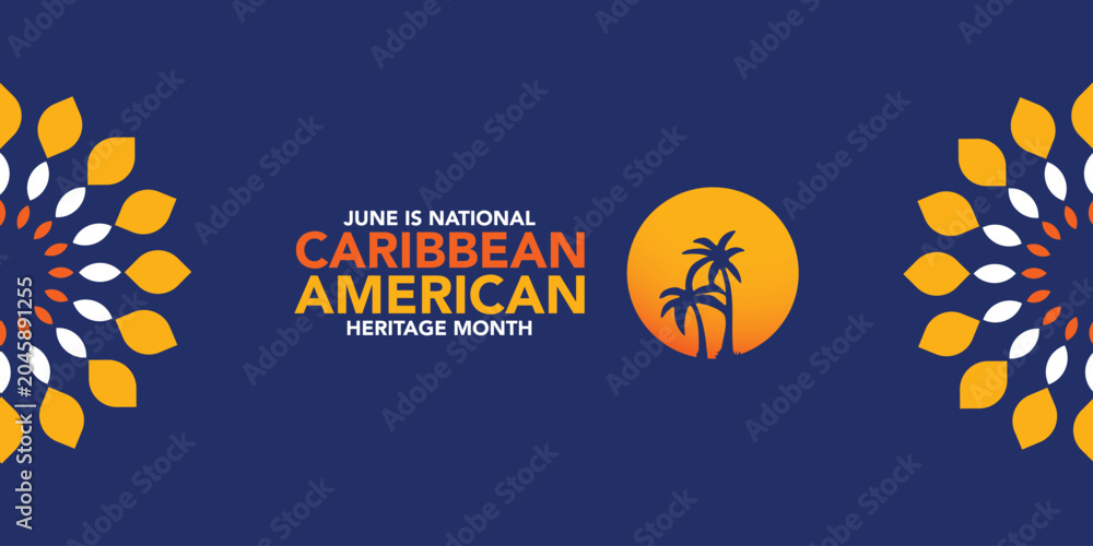 Naklejka premium Caribbean American Heritage Month in June. Culture Month to the people of America. Celebrate annual with festival. Happy holiday. Poster, card, banner and background. Vector illustration 