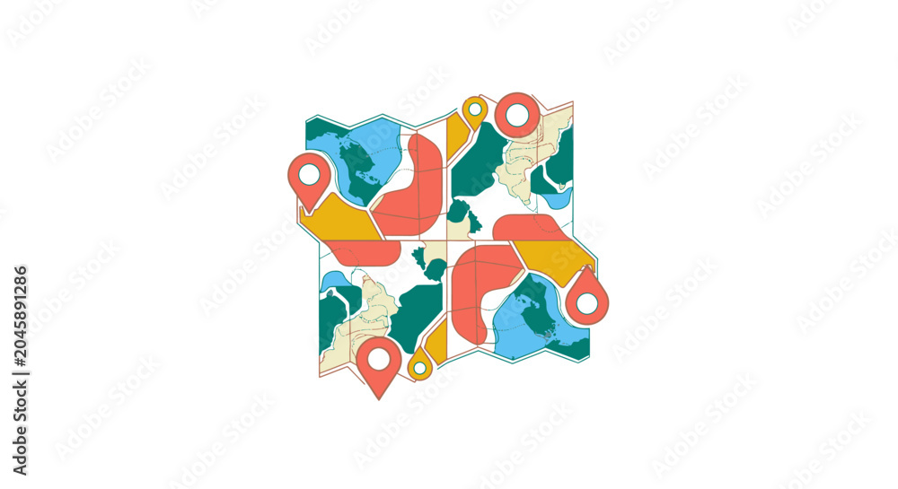 Naklejka premium Abstract World Map with Location Pins