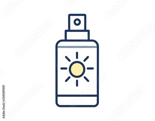 Sunscreen Spray Bottle Line Icon with Sun Protection Symbol