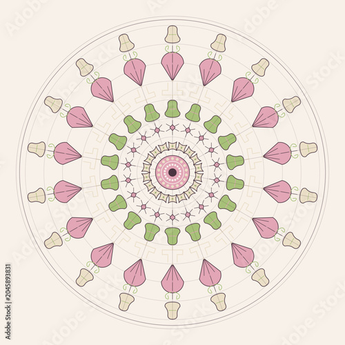 Tableau sur toile Japanese Mandala Counterweight Crest and Hemp Leaf Cherry Pink