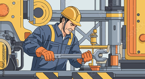 Man in hardhat working with wrench.