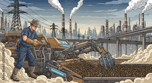 Man operating heavy machinery outdoors.