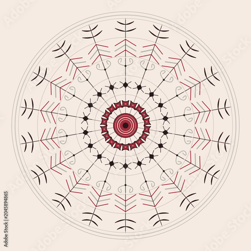 Quadro su tela Japanese Mandala Counterweight Crest and Hemp Leaf Madder Red