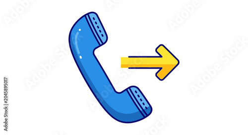 Obraz na plátně Telephone handset with outgoing arrow flat vector illustration