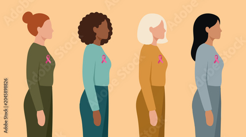 Tableau sur toile Diverse Women with Pink Ribbons Representing Breast Cancer Awareness