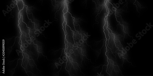 Lightning storm background with electric flashes on black