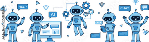 Konstfotografi Cute ai robot chatbot assistant character set for future technology website customer support online help