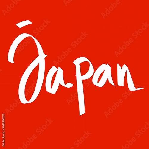 Japan text written in white calligraphy on red background