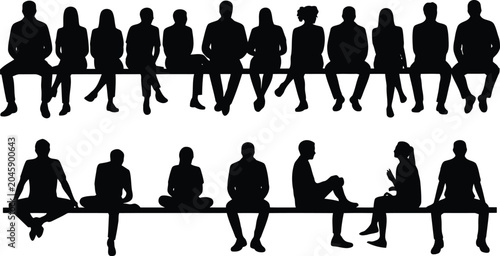 Konstfotografi People sitting on benches vector illustration