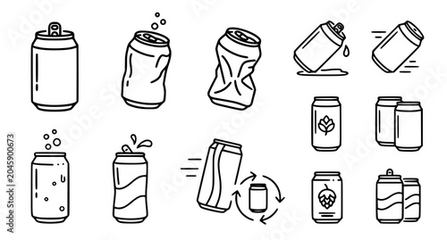 Tableau sur toile Cartoon soda and beer cans vector illustrations