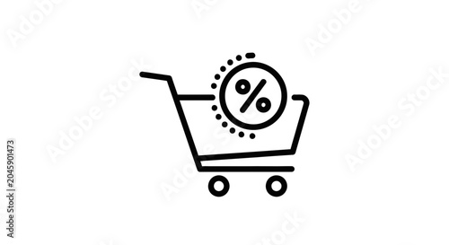 Shopping cart with percentage sign icon, representing sale, discount, and online shopping