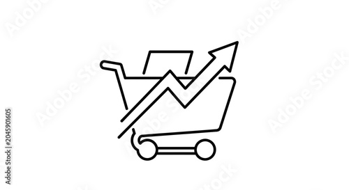 Shopping cart with upward trending graph line, representing sales growth and business success