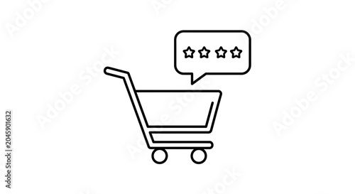 Shopping cart with star rating feedback icon, online review concept