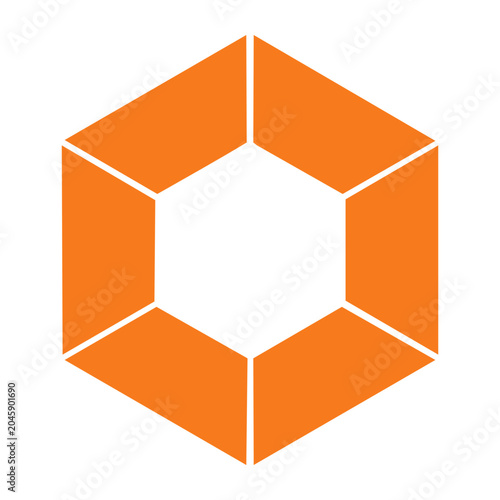 Abstract orange geometric hexagon shape on white background