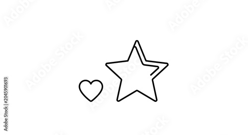 Simple Line Art Icon: Star and Heart Symbol on White Background