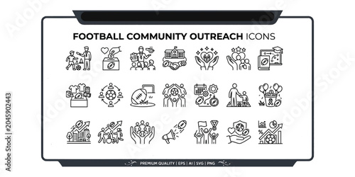 Football Community Outreach and Social Responsibility Icon Set