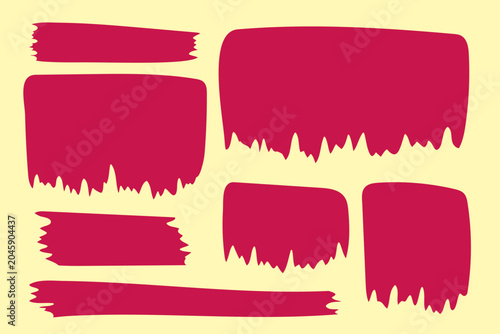 set of torn sheets of paper. A set of hand-drawn brushstrokes. A collection of ink strokes, rough highlights, and shapes created with an art marker.