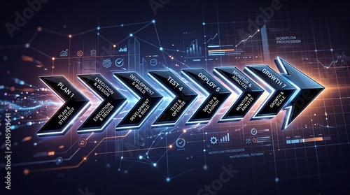Strategic growth pathway visualization business environment infographic design digital data analysis forward momentum concept