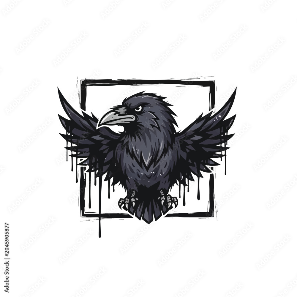 Obraz premium Black Crow Bird with Open Wings.