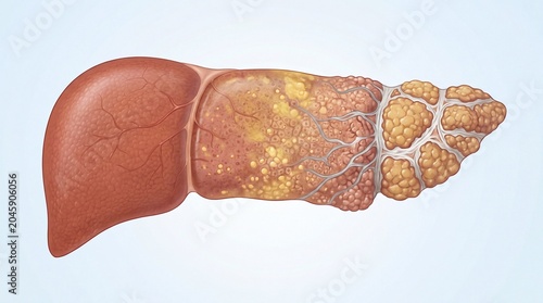 Liver health analysis medical illustration anatomy clinical environment side view visual understanding of liver conditions
