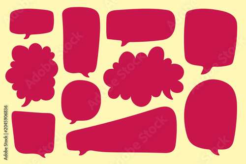 Hand Drawn Speech Bubble Shapes Set. Comic Chat Boxes, Message Balloons and Doodle Communication Elements