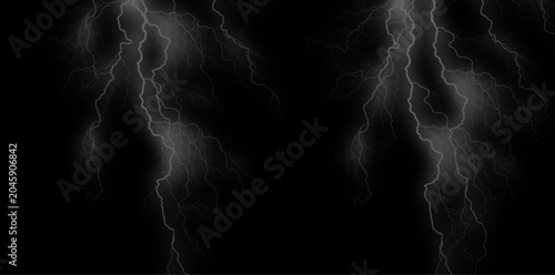 Lightning bolts on black background, electric storm