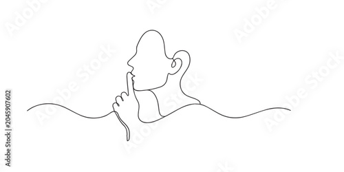 Fotografía One line drawing of person placing finger on lips