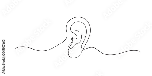 Tableau sur toile One line drawing of simple ear outline