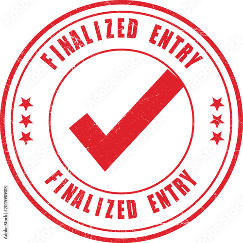 Tableau sur toile Distressed round rubber stamp featuring a prominent red checkmark in the center,