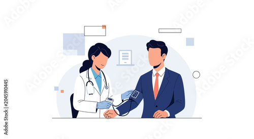 Doctor checking patient's blood pressure in clinic, medical checkup, health care concept