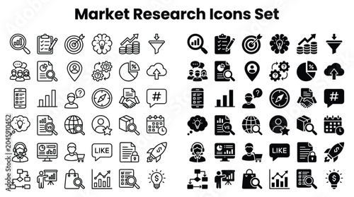 Photos Market research icons set for business analysis and strategy planning
