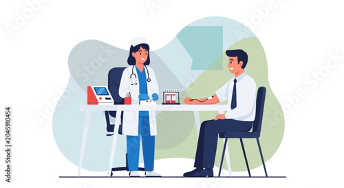 Doctor checking patient's blood pressure in clinic, medical checkup, healthcare concept
