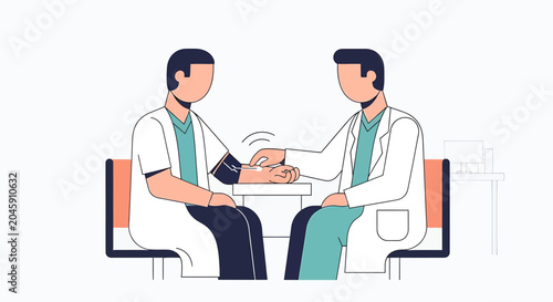Doctor checks patient's blood pressure in a medical consultation, healthcare concept