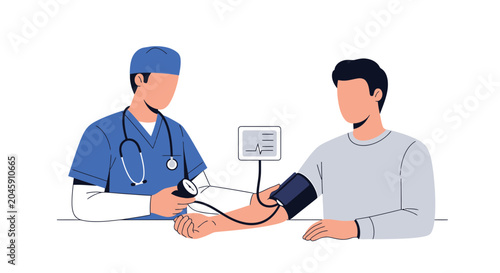 Doctor checks patient's blood pressure with sphygmomanometer, medical checkup concept
