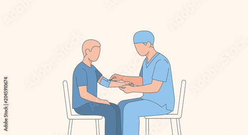 Doctor checks patient's blood pressure, medical checkup, healthcare concept