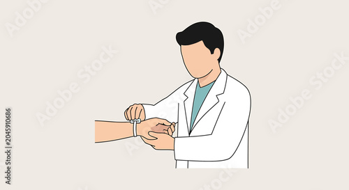 Doctor checks patient's pulse on wrist, medical examination, healthcare concept