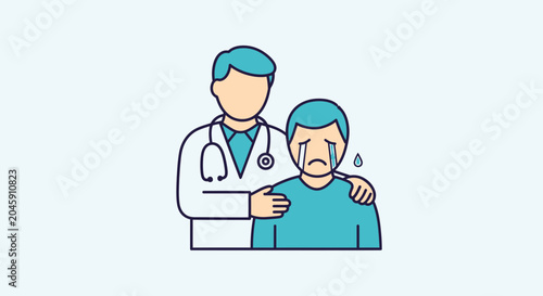Doctor comforting crying child, empathy, medical care, support, healthcare, pediatrician, emotional help