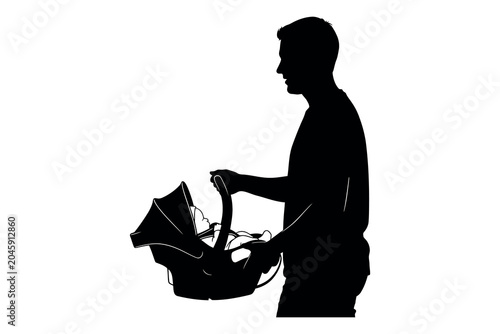 Quadro su tela Silhouette of a man carrying a basket possibly for foraging or market against a