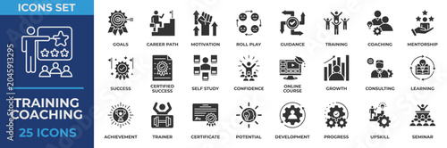 Quadro su tela Training Coaching icon collection set